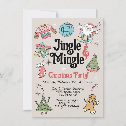 Volwassen of Kinder Retro Doodle Kerstfeest Kaart (Voorkant)