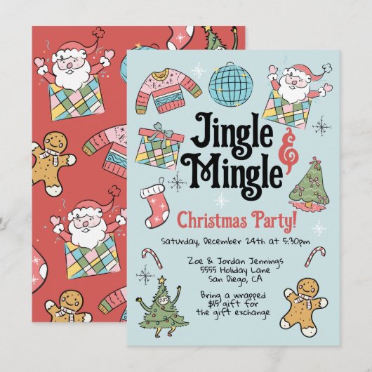 Volwassen of Kinder Retro Doodle Kerstfeest Kaart (Voorkant / Achterkant)