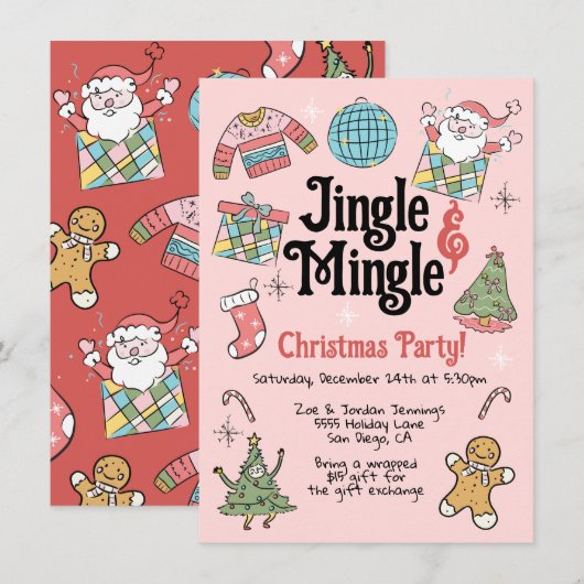 Volwassen of Kinder Retro Doodle Kerstfeest Kaart (Voorkant / Achterkant)
