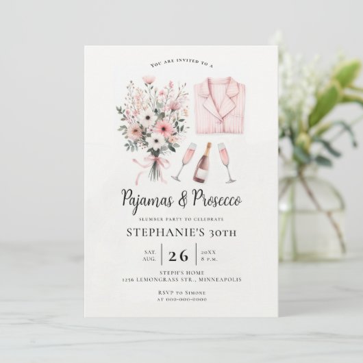 Volwassen PJ Sleepover Pyjama Prosecco 30e Verjaar Kaart (Staand voorkant)