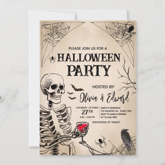 Volwassen Schedel Halloween Uitnodiging (Voorkant)