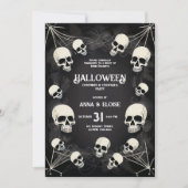 Volwassen schedel spinnenwebben QR code Halloween Kaart (Voorkant)