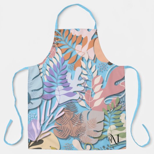 Volwassen Schort: Abstracte bladeren (blauw) Schort (Voorkant)