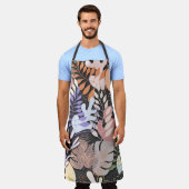 Volwassen Schort: Abstracte bladeren (grijs) Schort (Gedragen)