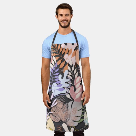 Volwassen Schort: Abstracte bladeren (grijs) Schort (Gedragen)