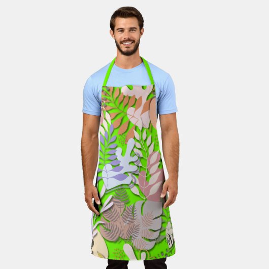 Volwassen Schort: Abstracte bladeren (groen) Schort (Gedragen)