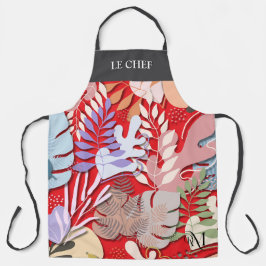 Volwassen Schort: Abstracte bladeren (rood) & Teks Schort