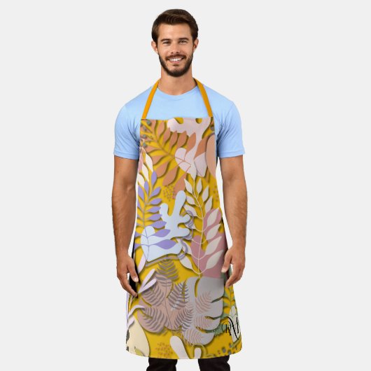 Volwassen Schort: Abstracte bladeren (sinaasappel) Schort (Gedragen)