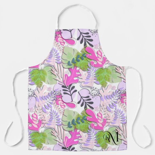 Volwassen Schort: Abstracte bladeren (wit) Schort (Voorkant)