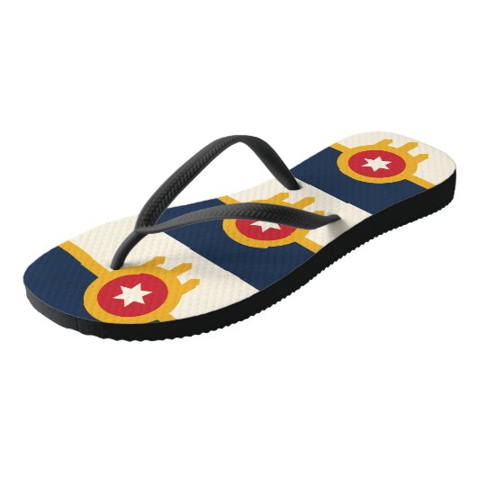 Volwassen slanke bandjes met de vlag van Tulsa, Ok Teenslippers (Schuin)