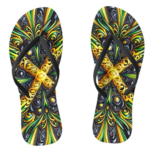 Volwassen slanke bandjes met Jamaicaanse kleuren Teenslippers (Voetbed)