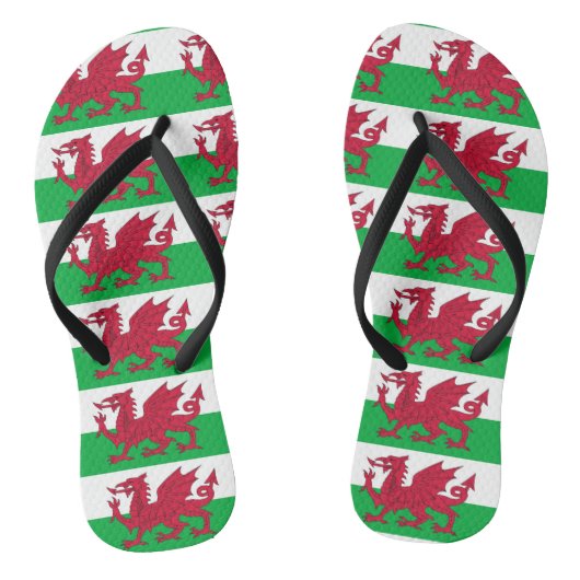 Volwassen slanke bandjes met vlag van Wales, Veren Teenslippers (Voetbed)