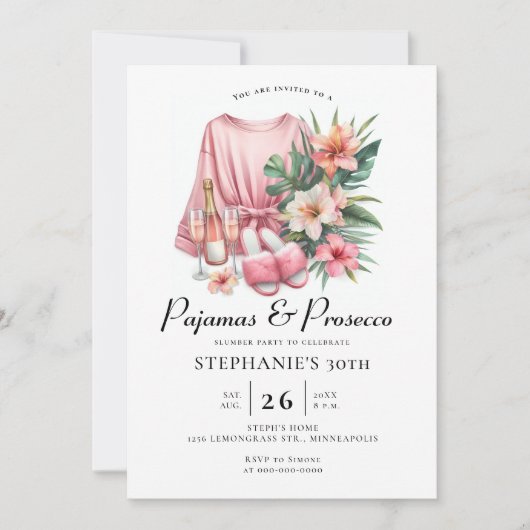 Volwassen Sleepover PJ Prosecco Tropical 30e verja Kaart (Voorkant)