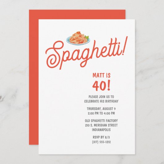 Volwassen Spaghetti Verjaardagsfeestje Kaart (Voorkant / Achterkant)