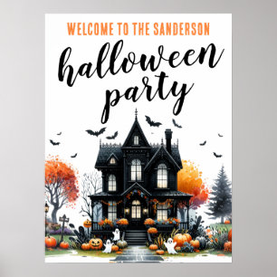 Volwassen spookhuis Halloween Party Sign Poster
