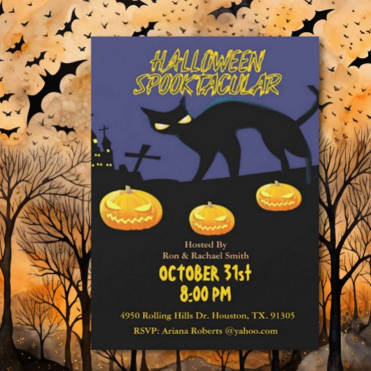 Volwassen Spooktacular Black Cat Halloween uitnodi Kaart