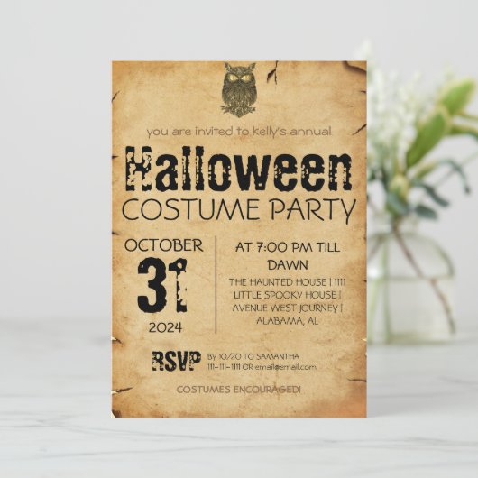Volwassen Uil  Gothic Halloween Kostuumfeest Kaart (Staand voorkant)