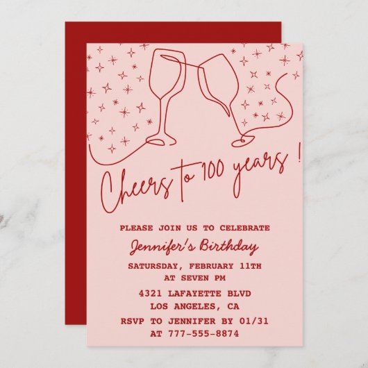 Volwassen verjaardag 100e verjaardag uitnodiging C (Voorkant / Achterkant)