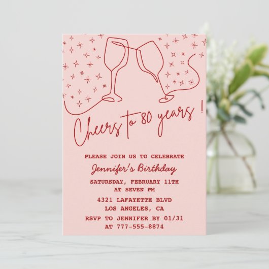 Volwassen verjaardag 80e verjaardag uitnodiging ha (Staand voorkant)