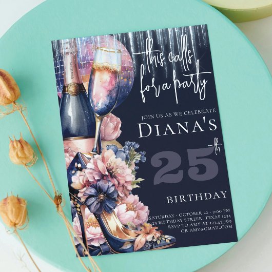 Volwassen Verjaardag Blauw Roze Heel Champagne Kaart