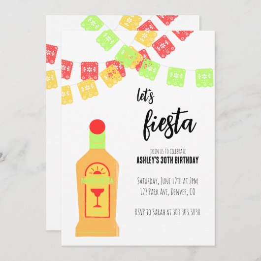 Volwassen verjaardag Fiesta Uitnodiging (Voorkant / Achterkant)