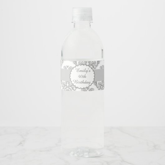 Volwassen Verjaardag Fles Label Zilver Grijs Damas Waterfles Etiket (Voorkant)