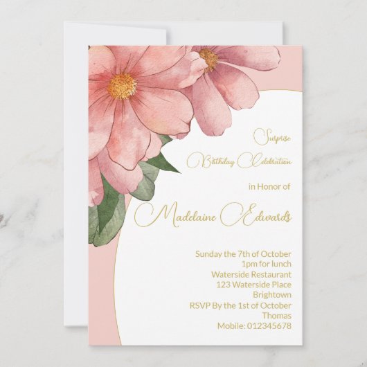 Volwassen Verjaardag Foto Roze Goud Elegant Bloeme Kaart (Voorkant)