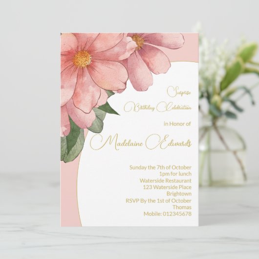 Volwassen Verjaardag Foto Roze Goud Elegant Bloeme Kaart (Staand voorkant)