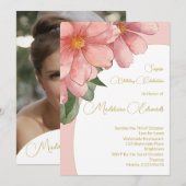 Volwassen Verjaardag Foto Roze Goud Elegant Bloeme Kaart (Voorkant / Achterkant)
