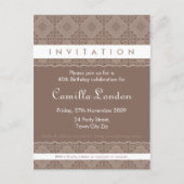 VOLWASSEN VERJAARDAG UITNODIGING:: sierlijk patter Uitnodiging Briefkaart (Voorkant)