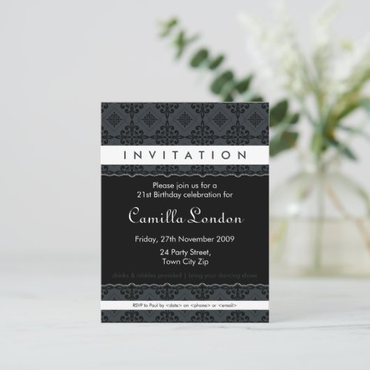 VOLWASSEN VERJAARDAG UITNODIGING:: sierlijk patter Uitnodiging Briefkaart (Staand voorkant)