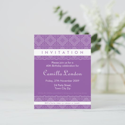 VOLWASSEN VERJAARDAG UITNODIGING:: sierlijk patter Uitnodiging Briefkaart (Staand voorkant)