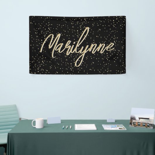Volwassen Verjaardag Zwart Goud Glitter Naam Spandoek (Beurs)