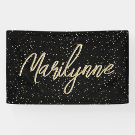 Volwassen Verjaardag Zwart Goud Glitters Naam Spandoek