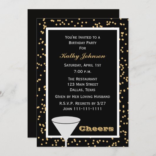 Volwassen Verjaardagsfeest Zwart en Goud Proost Kaart (Voorkant / Achterkant)