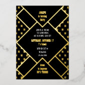 Volwassen verjaardagsfeestje elke leeftijd zwart w folie uitnodiging (Voorkant)