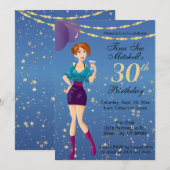 Volwassen verjaardagsfeestje meisje in blauwe uitn kaart (Voorkant / Achterkant)
