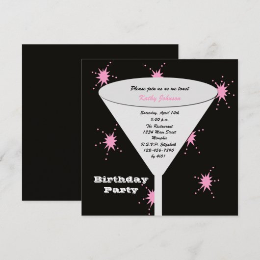 Volwassen Verjaardagsfeestje Toast Voor Haar Zwart Kaart (Voorkant / Achterkant)