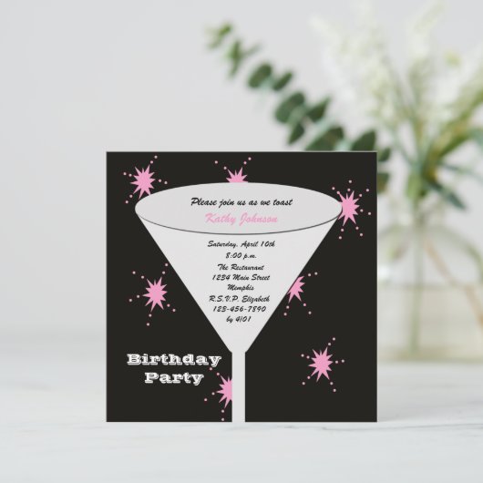 Volwassen Verjaardagsfeestje Toast Voor Haar Zwart Kaart (Staand voorkant)