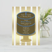 Volwassen verjaardagsfeesttaart met blauw accent v kaart (Staand voorkant)