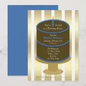 Volwassen verjaardagsfeesttaart met blauw accent v kaart (Voorkant / Achterkant)