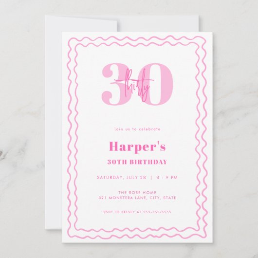 Volwassen Vrouwen Roze Wavy Verjaardagsuitnodiging Kaart (Voorkant)