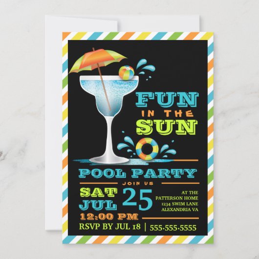 Volwassen vun in Sun Pool Party Cocktail Invitatio Kaart (Voorkant)