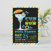 Volwassen vun in Sun Pool Party Cocktail Invitatio Kaart (Staand voorkant)