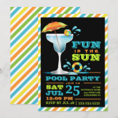 Volwassen vun in Sun Pool Party Cocktail Invitatio Kaart (Voorkant / Achterkant)