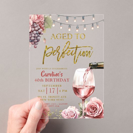 Volwassen wijn 50ste verjaardag acryl uitnodigingen (Insitu (Draagbaar))
