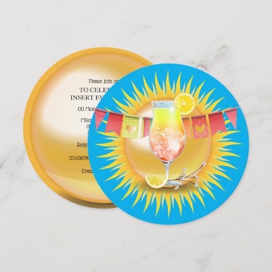 Volwassen zomercocktail, zonnige speelbal kaart (Voorkant / Achterkant)