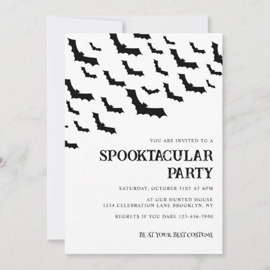 Volwassen zwart wit vleermuis spooktacular hallowe kaart (Voorkant)