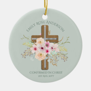 VolwassenCONFIRMATIESCHERft - Floral Cross persona Keramisch Ornament