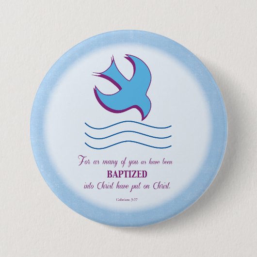 Volwassendoop Duif op Blauwe Ronde Button 7,6 Cm (Voorkant)